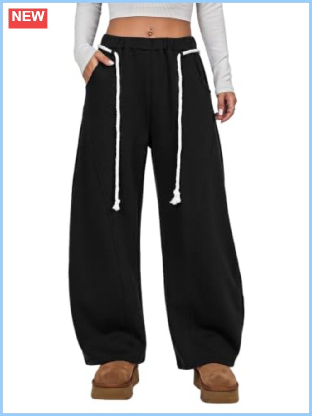 Fleece Barrel Leg Wide Baggy Sweatpants Drawstring Pockets Oversized